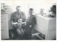 PhotoScan569.jpg  ca 1949 At Frank and Minnie's house. That is Mom's "mangle iron" on the right side. : Bernard McGregor, Dewayne Fulgham, Doug McGregor : Minnie Fulgham,Oke McGreggor,Viola McGregor,Frank Fulgham
