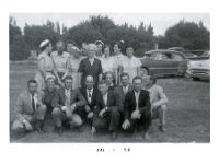 PhotoScan059.jpg  July 1956 Labeled "Fulgham Kids" : Albert Elms, Betty Webb, Frank Fulgham, May have been taken at Hilcrest Park in Clovis.  Building in background on left near the pool.  Post above the car on right at the sunken garden?, Roy Fulgham : Aunt Bertie,Grannie Wilson